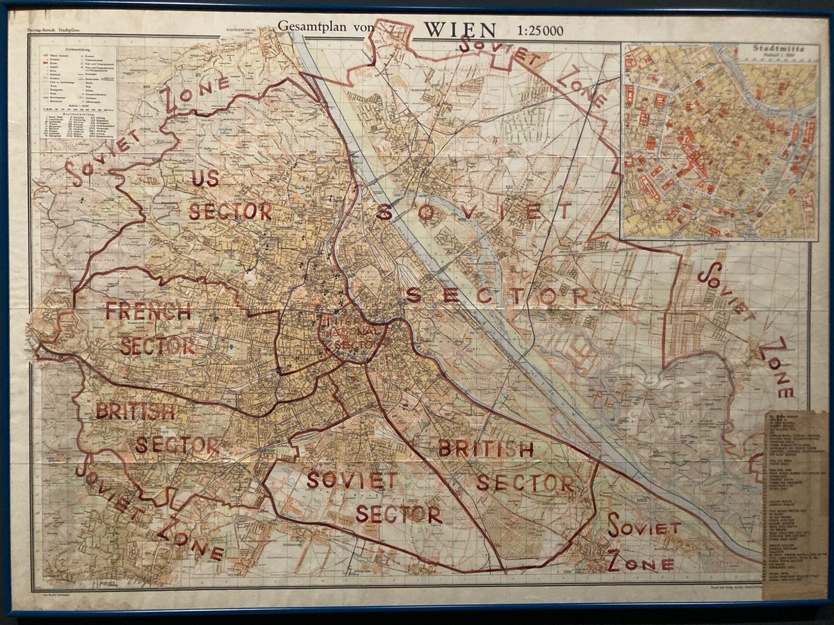 FabioLampert1's tweet image. US military map with occupied zones marked by hand, 1945.
In the Wien Museum.