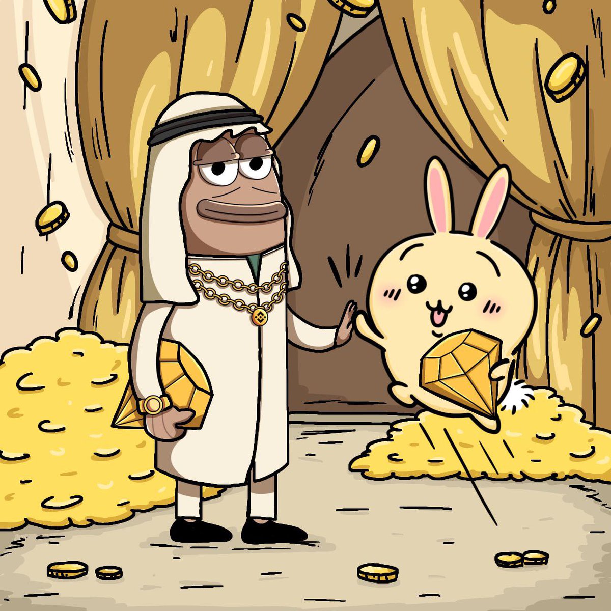 Usagi stopped by <a href="/mubarak_cto/">Mubarak</a> palace of memes today, we talked, we laughed, we planned... Now we’re teaming up to bring full FOMO to BNBChain 🐰🤝👳‍♂️