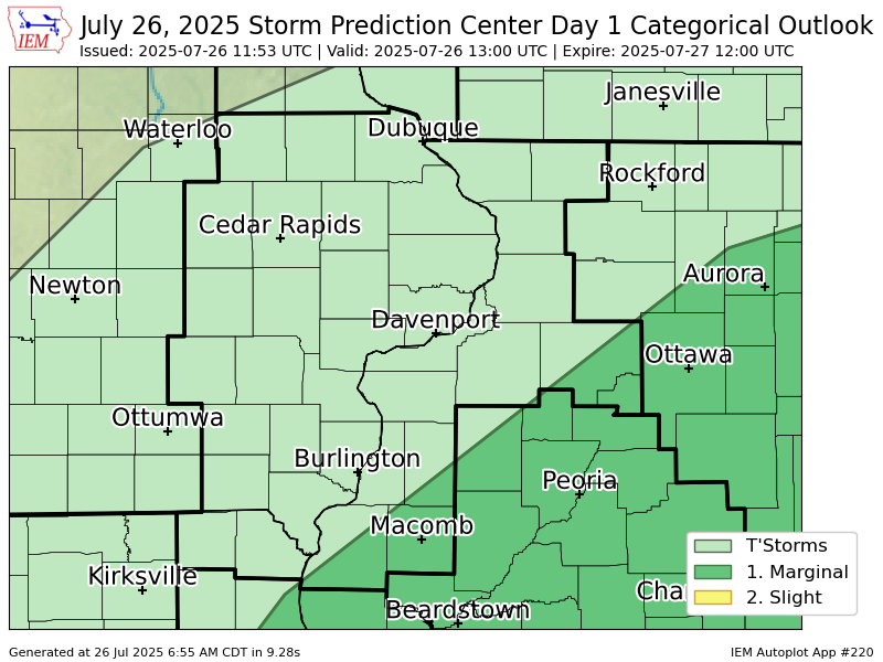 nilwxreports's tweet image. #SPC issues Day 1 Marginal Convective Risk at Jul 26, 11:53z for DVN spc.noaa.gov/products/outlo…