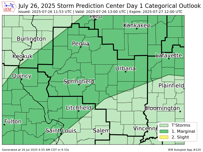 nilwxreports's tweet image. #SPC issues Day 1 Marginal Convective Risk at Jul 26, 11:53z for ILX spc.noaa.gov/products/outlo…