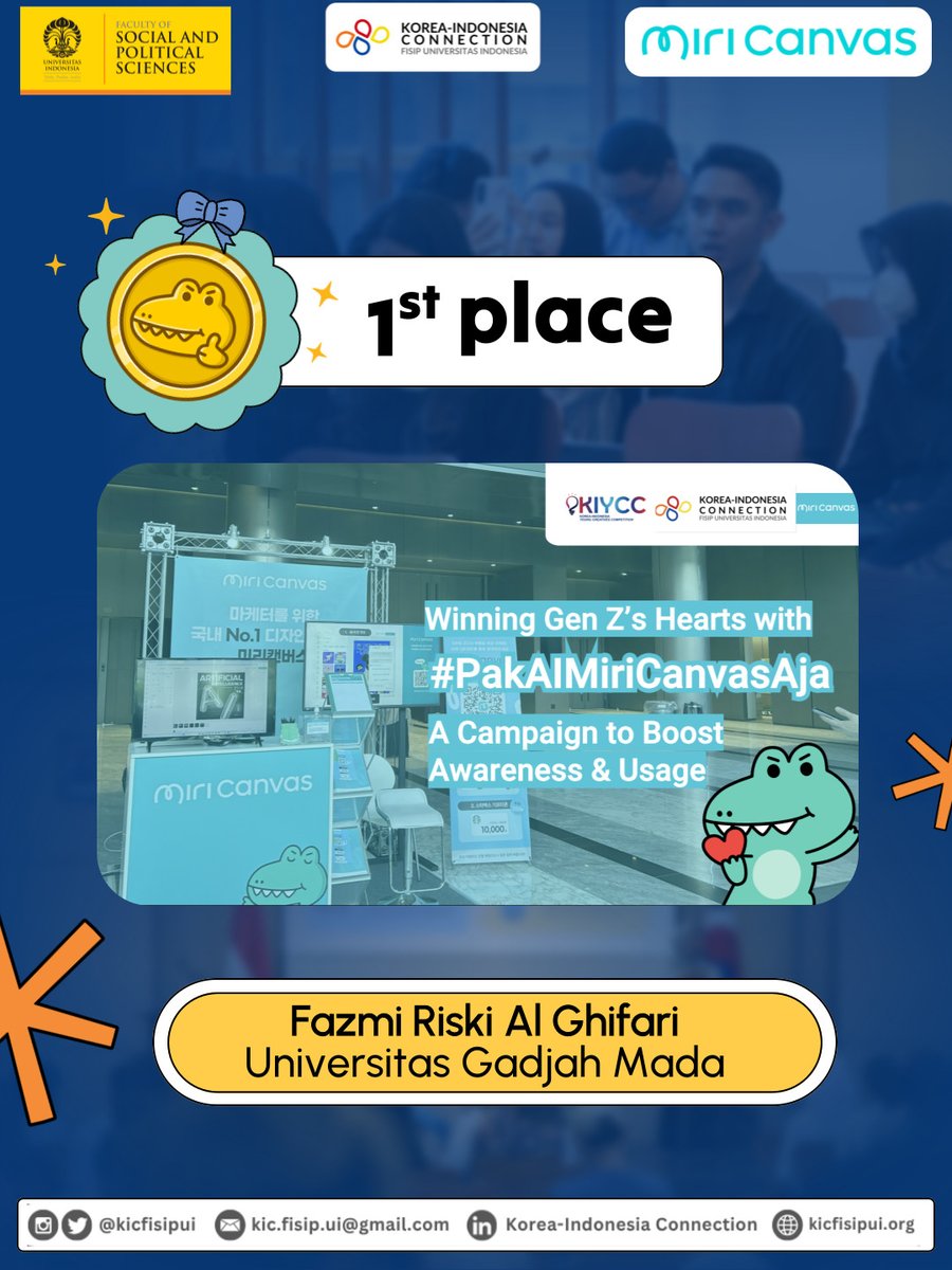 kicfisipui's tweet photo. 🎉 KIYCC – WINNER ANNOUNCEMENT 🎉

University Category – Glocalization

A huge thank you to all student creators who took part in sharing their creative ideas to help MiriCanvas grow among Indonesian audiences through the spirit of glocalization 🌏✨ https://t.co/MB2hBYIiQq