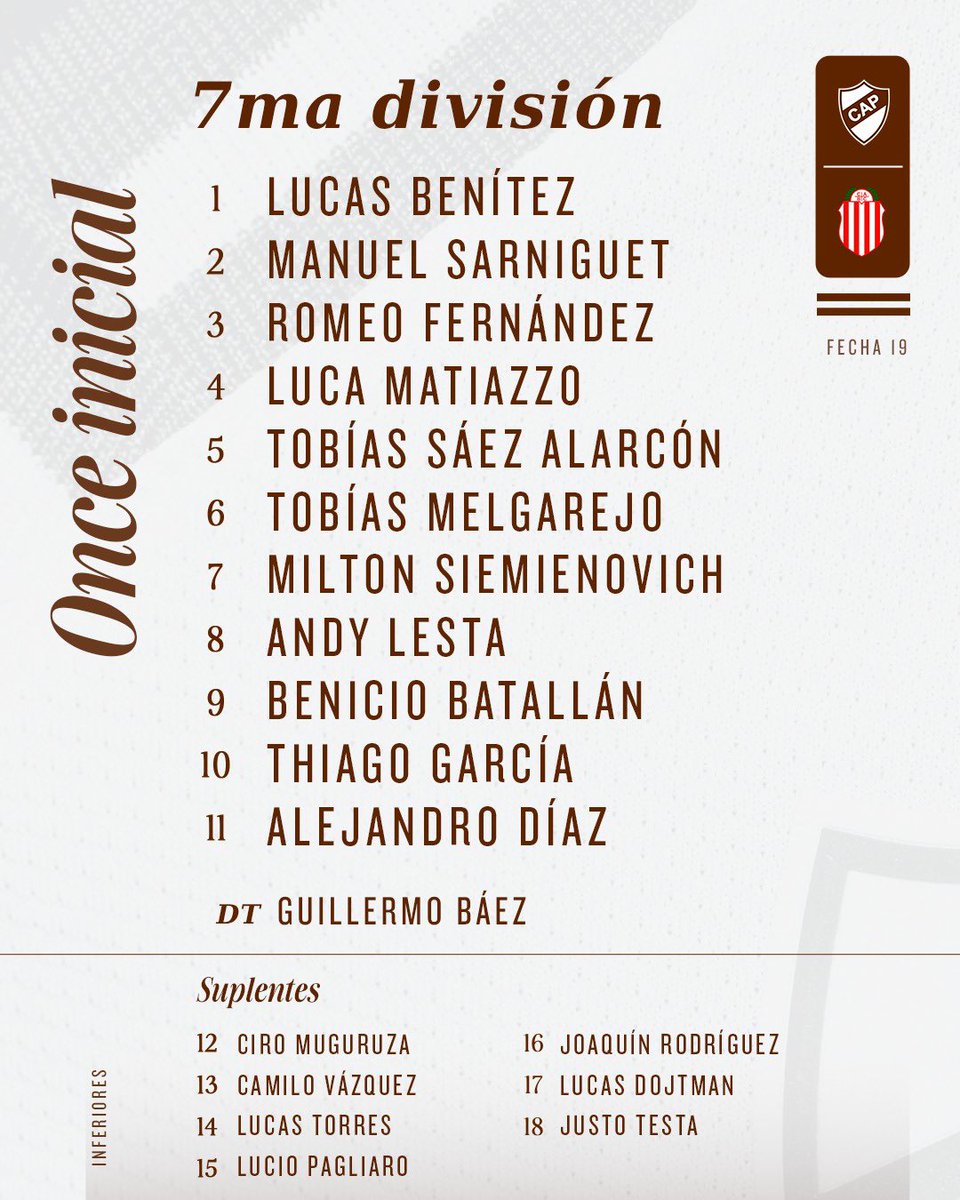 inferiorescap's tweet image. #JuvenilesLPF ⚽️ ¡A punto de arrancar la 19ª fecha del torneo!
📌 Hoy 🆚 @barracascentral
📋 Formaciones del Calamar🦑 en #Cuarta y #Séptima
📲 Seguí la transmisión en vivo de la jornada como local: youtube.com/live/tT8MAIuWw…
#SiemprePlatense🤎
