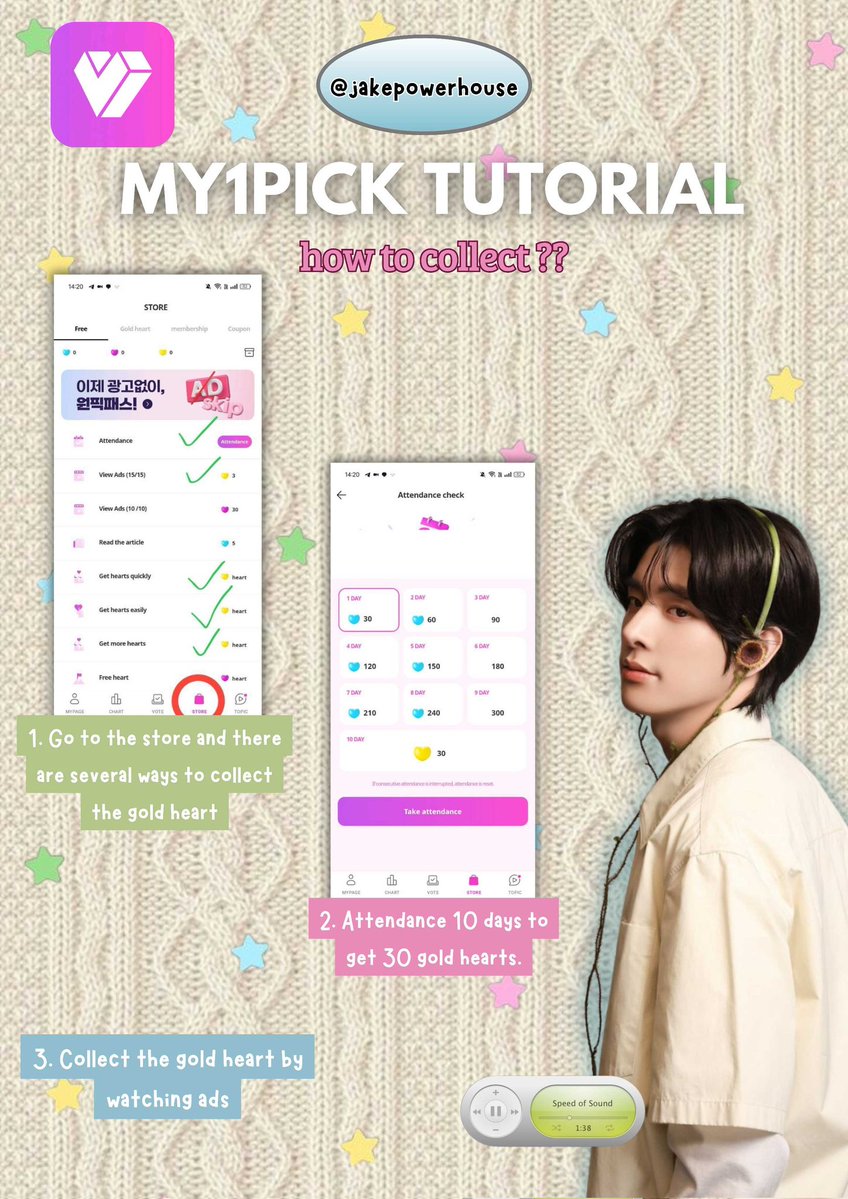 jakepowerhouse's tweet image. [🗳️] MY1PICK | COLLECT REMINDER

— Attendance
— Watch ads
— Subscribe your account to get 45 gold heart/day by watching only 1 ad

🎯: 5K gold heart/member
📌: Stay tuned for target poll
📍: Gold heart expired every 1 year

#ALLFORJAKE #JAKE #ENHYPEN_JAKE #제이크 #엔하이픈_제이크