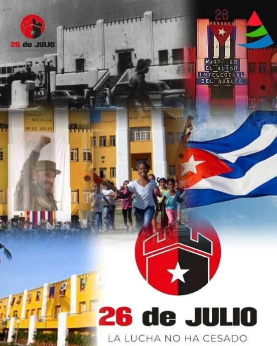 Hoy Cuba recuerda con orgullo el valor de aquellos que, en 1953, se levantaron contra la dictadura en el histórico asalto al Cuartel Moncada.   
🇨🇺 ¡Viva el 26 de Julio!  
#SanctiSpíritusEnMarcha <a href="/DeivyPrezMartn1/">Deivy Pérez Martín</a> <a href="/DiazCanelB/">Miguel Díaz-Canel Bermúdez</a> <a href="/DrRobertoMOjeda/">Dr. Roberto Morales Ojeda</a> <a href="/MMarreroCruz/">Manuel Marrero Cruz</a> <a href="/DarienMart88401/">Darien Martell Cuellar</a>