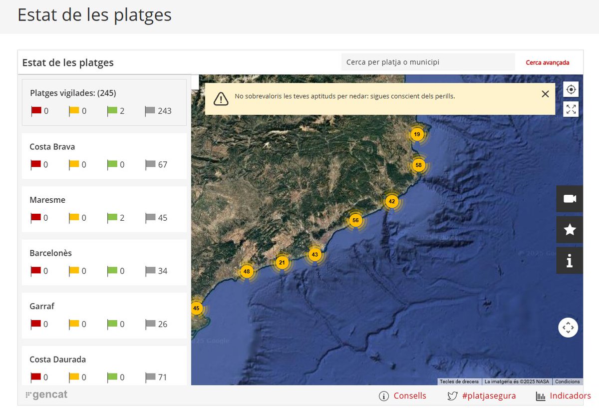 emergenciescat's tweet image. 🏖️ A l'estiu, consulta el visor d'estat de les platges i gaudeix d'un bany segur
Al mateix web trobaràs informació sobre consells de seguretat a la platja, guia d'identificació de meduses i el significat del color 🔴🟡🟢 de les banderes
#BanySegur
➡️ gen.cat/3bvmGXw