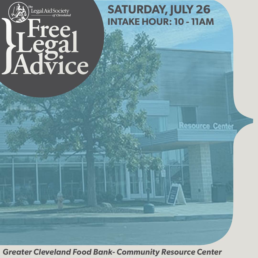LegalAidCLE's tweet image. TODAY, JULY 26, Legal Aid will be at @clefoodbank Community Resource Center (15500 South Waterloo Rd.) to offer free advice about civil legal issues. First come, first served. Come see us! loom.ly/_yQC4xQ