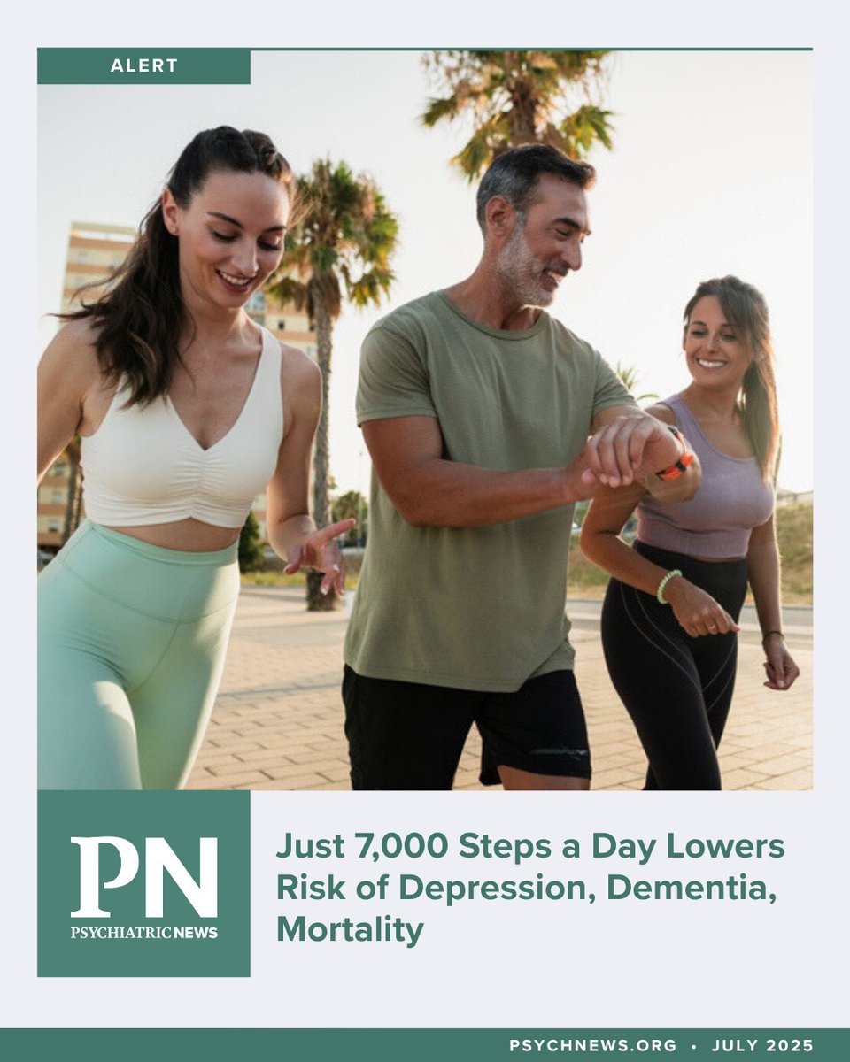 PsychiatricNews's tweet image. People who walked more were less likely to die of any cause or contract a number of serious health outcomes, including depression and dementia. ow.ly/M5yg50WvqSe