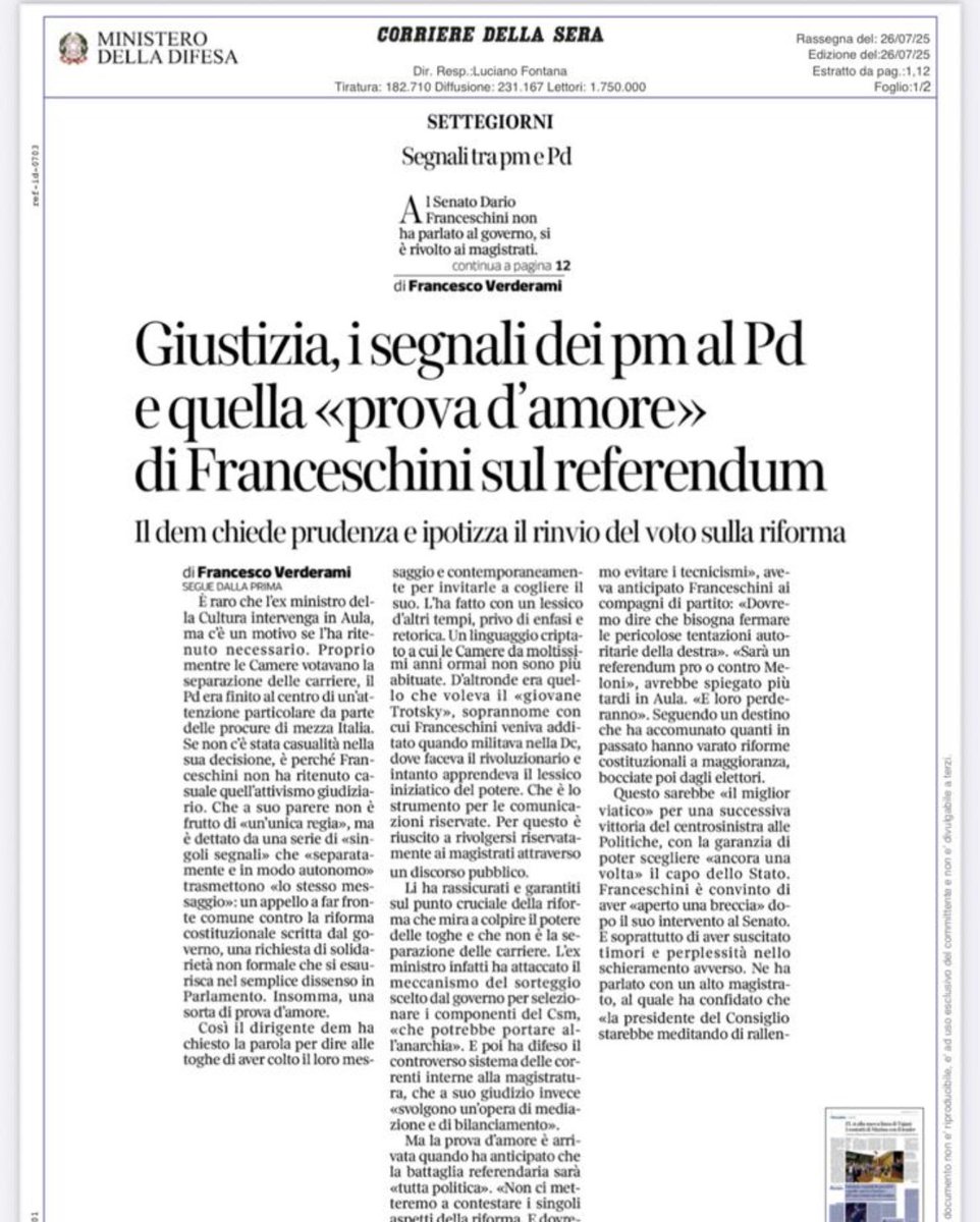 GuidoCrosetto's tweet image. Spero che Dario Franceschini, di cui ho stima e di cui mi considero amico da anni, smentisca in modo inequivocabile e sdegnato la tesi di questo fondo del Corriere e cioè che i PM possano usare i loro poteri per “guidare” la democrazia, utilizzando le
inchieste contro la politica…