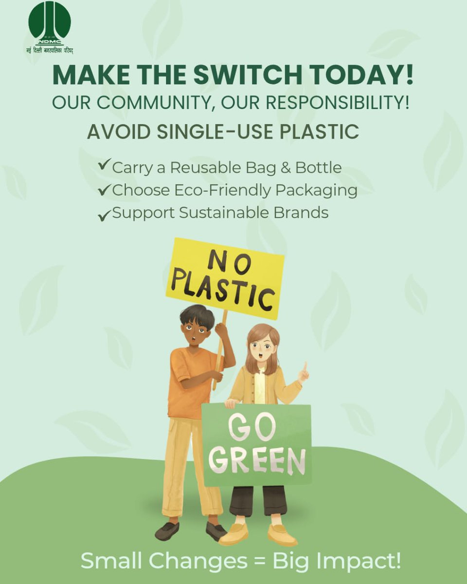 tweetndmc's tweet image. 🌿 Time to Make the Switch! 🚫
Say NO to Single-Use Plastic &amp;amp; YES to a Greener Future! 🌍
✅ Reusable Bags &amp;amp; Bottles
✅ Eco-Friendly Packaging
✅ Support Green Brands
🌱 Our Community, Our Responsibility!
💪 Small Actions = Massive Impact!
#NDMC #NoToPlastic #GoGreen