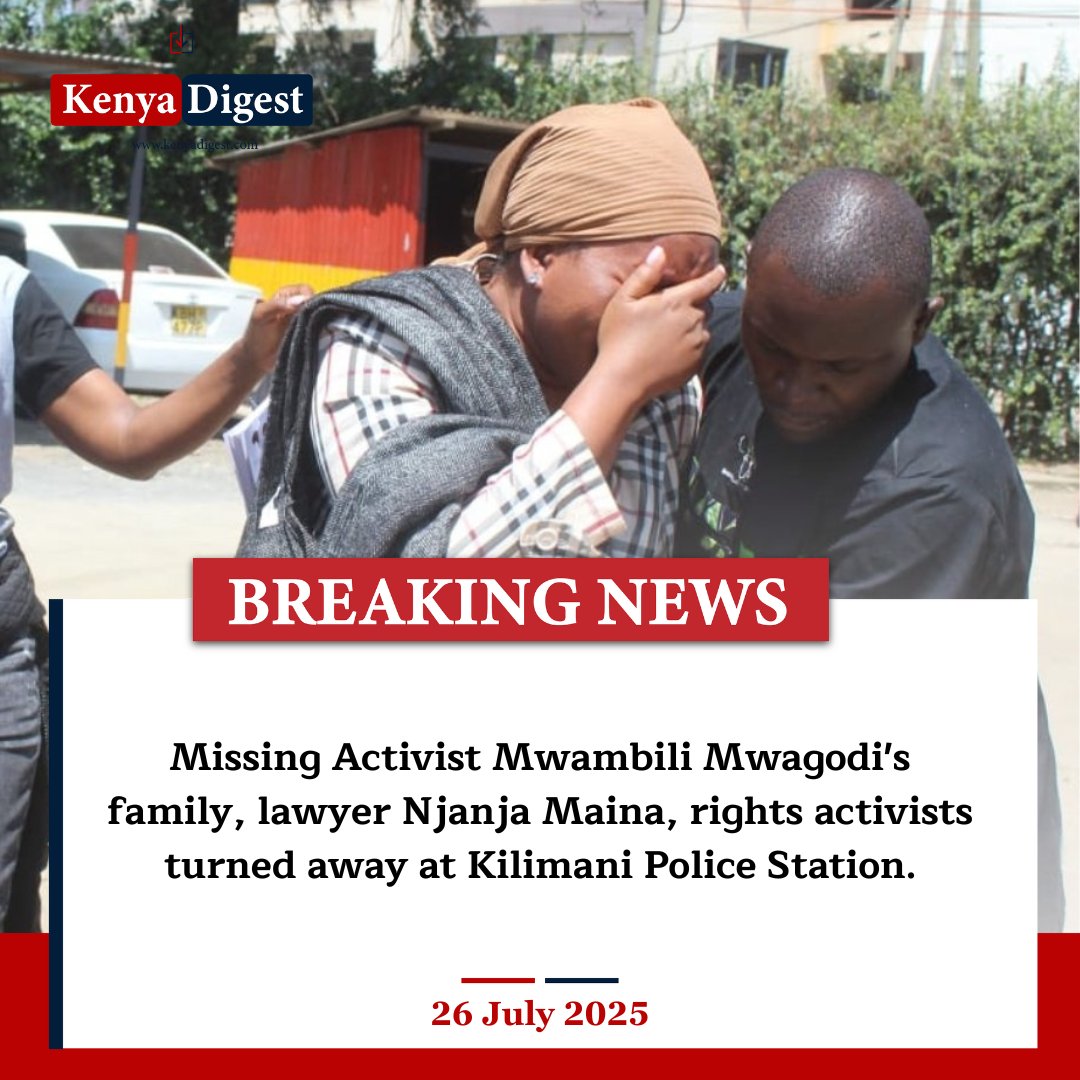 Kenya_Digest's tweet image. Emotions, pain, and agony as Kilimani Police Station in Nairobi forcibly turns away the family, friends, and lawyer of missing activist Mwambili Mwagodi, who was abducted by three men in Tanzania and whose whereabouts remain unknown.
