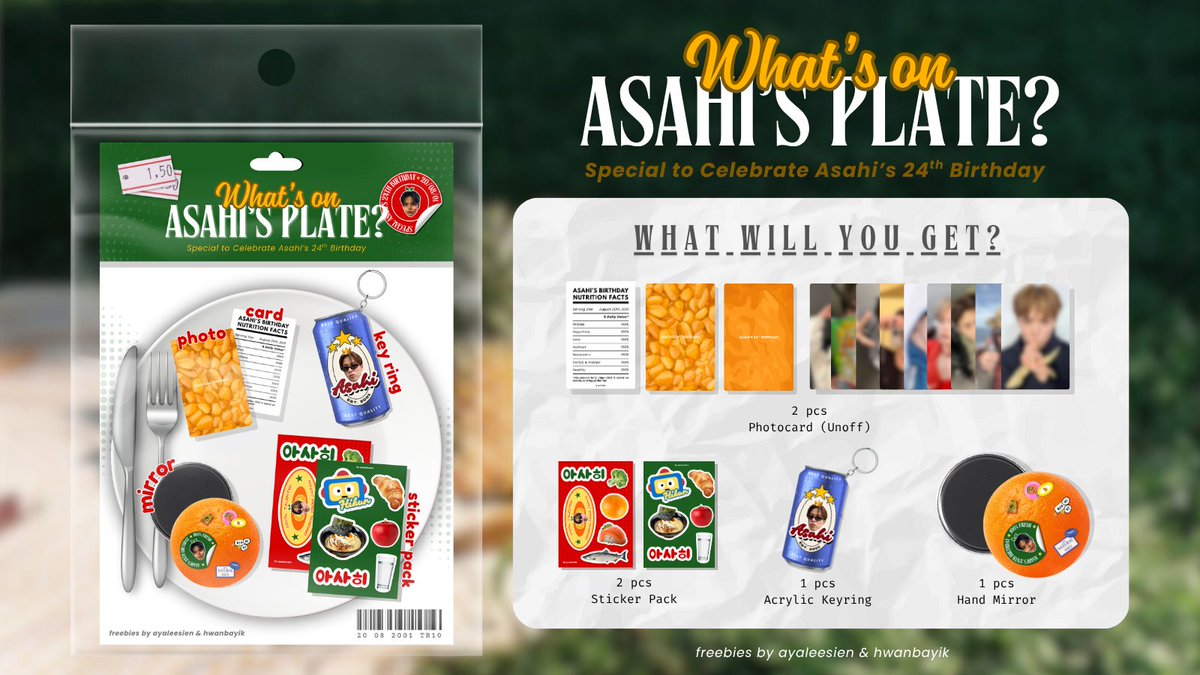 hwanbayik's tweet photo. 𝙒𝙝𝙖𝙩'𝙨 𝙤𝙣 𝘼𝙨𝙖𝙝𝙞'𝙨 𝙋𝙡𝙖𝙩𝙚? ⋆˙⟡

Special #ASAHI Birthday Freebies
by @hwanbayik &amp; @ayaleesien

How to claim?

⟢ RT &amp; like
⟢ Arangdans &amp; Ina Teume only
⟢ Co by 🍊 8.8, 20.30 WIB (link TBA)
⟢ 1 person, 1 kit
⟢ Tag me if u get it
Drop ur @ if u wanna be tagged. https://t.co/bP6gSWqPiG