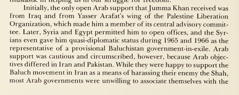 <a href="/KarakMufti/">Abdulla</a> @Baloch_sajid6 The Baloch movement isn't as explicitly internationalist today, but during the heyday of thirdworldism it did look towards Palestine, just like almost all revolutionary movements did at the time. See excerpts below from Selig Harrison's In Afhganistan's Shadow 👇