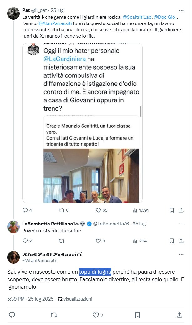Ho avuto una pazienza infinita a subire anni di diffamazione e atti persecutori coordinati da parte di centinaia di PSlCOPATlCl della Rete d'Odio per il solo fatto di aver fatto informazione scientifica. Ne risponderanno TUTTI nelle opportune sedi, a partire dai MANDANTI "VIP".