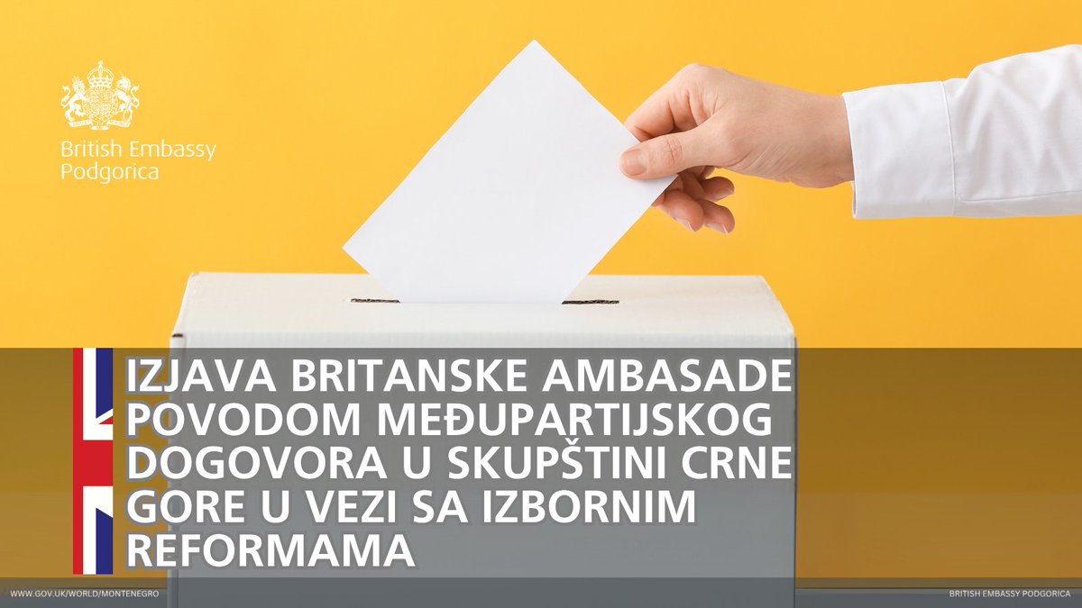 UKinMontenegro's tweet photo. 1/4 Pozdravljamo međupartijski dogovor u Skupštini Crne Gore o izbornim reformama. Ovo je važan korak ka jačanju integriteta izbornog procesa i povjerenja građana u demokratske ishode.Posebno ohrabruje odluka da najmanje 40% kandidata budu žene. Nadamo se da će se ova ambicija... https://t.co/dZx6ioGPy4