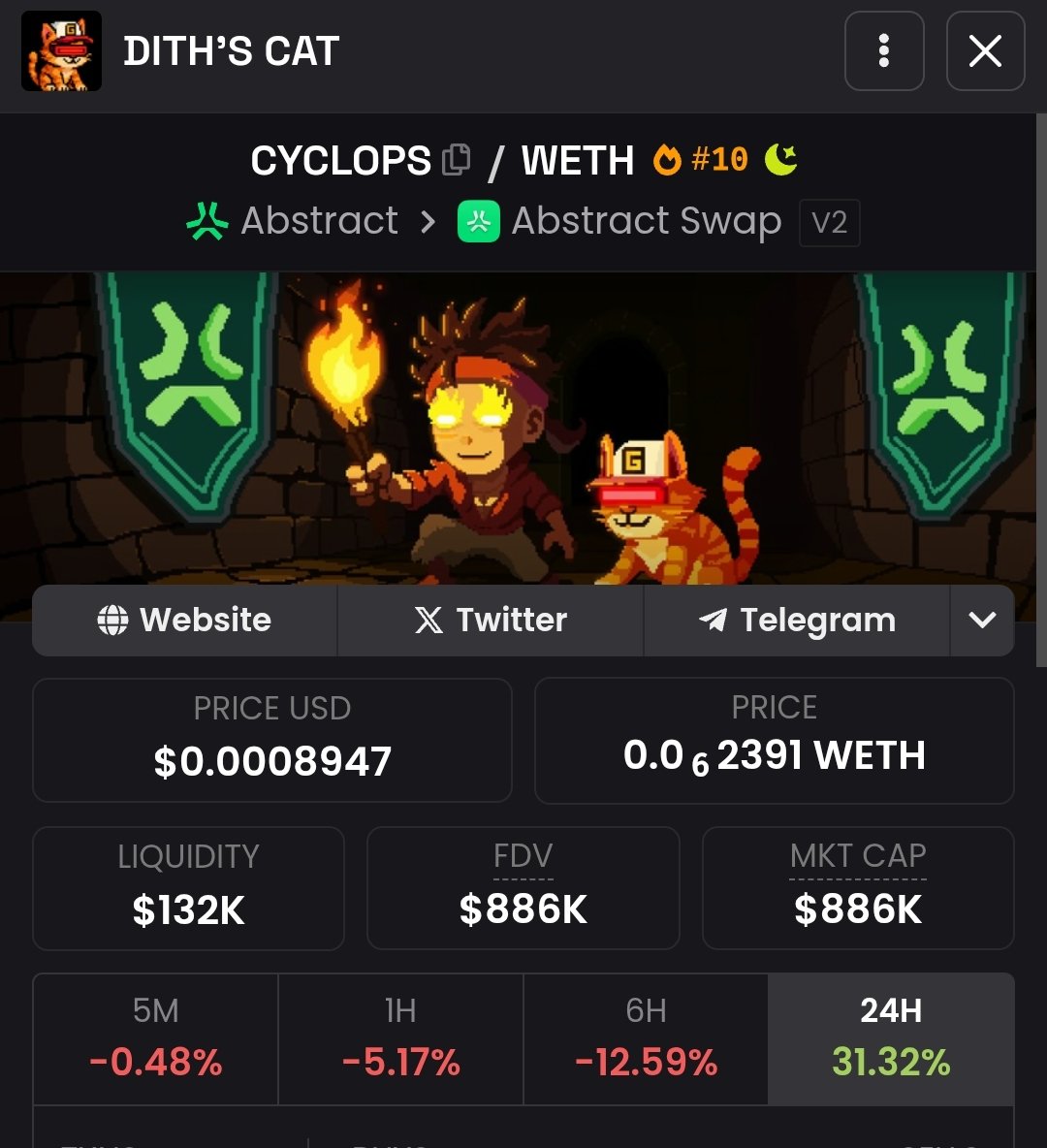 Souel04's tweet image. CYCLOPS is the most underrated meme on @AbstractChain rn
- good and unique narrative
- The mascot of the Gigaverse
- The iconic cat of @0xDith
Honestly, how is this not at $10M MC yet?