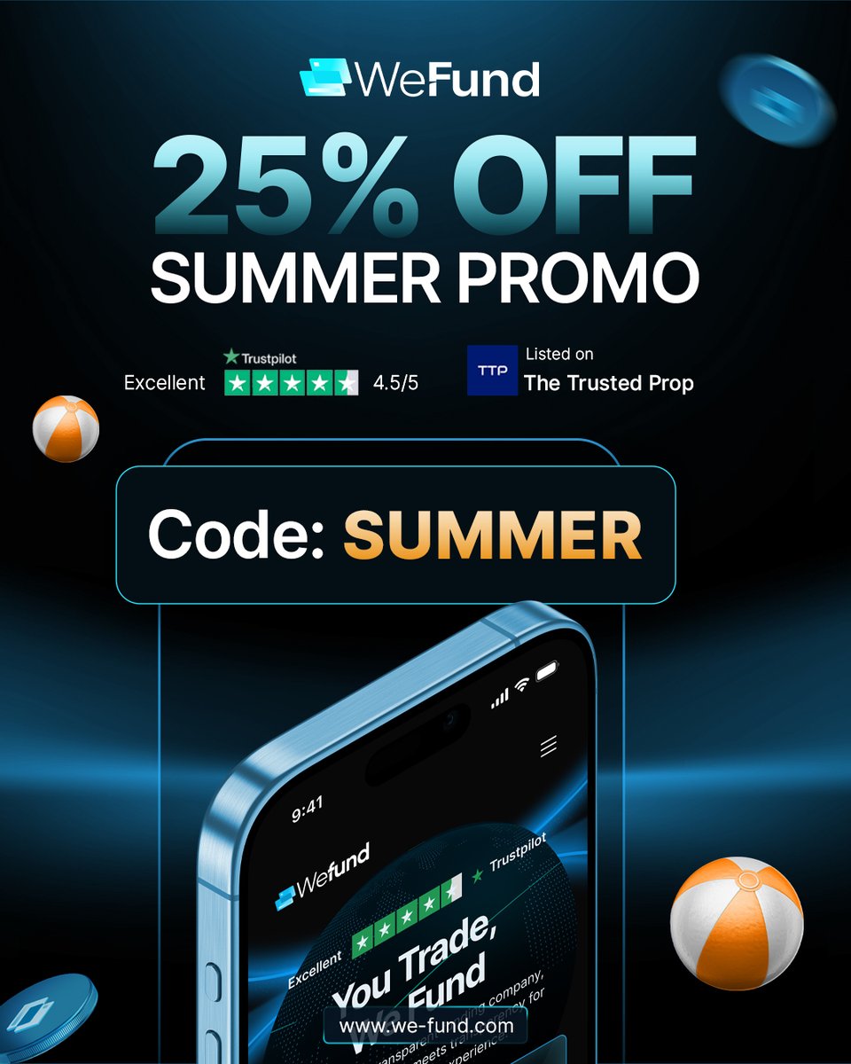 wefundofficial's tweet image. 🌞OFFER STILL VALID FOR A FEW DAYS!🌞
This summer, WeFund is turning up the heat with exclusive offers designed to kickstart your trading journey!
The sun’s out, but so is the opportunity. Stay focused.
This summer, trade smarter. Get 25% off at WeFund with code: SUMMER
Trade…