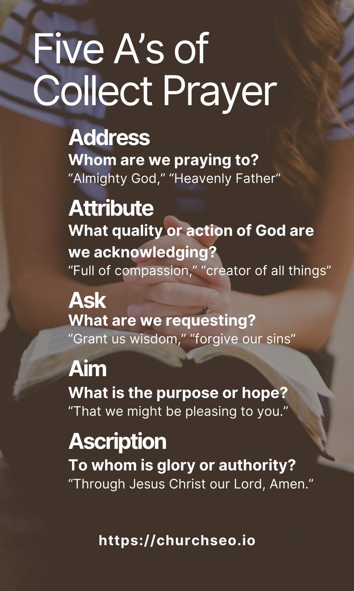 Are you ever at a loss on how to pray? The Collect Form of prayer is an ancient and powerful model for prayer. Here are the "Five A's of Collect Prayer," using a traditional prayer for right use of God's Word as a model.

Address. This answers the question, "Whom are we praying