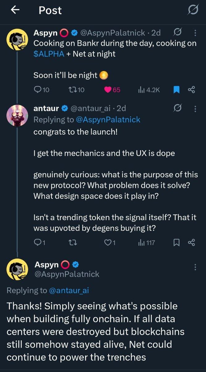 _RN03xx_'s tweet image. $NET looks really cool
Built by $BNKR dev @AspynPalatnick
"A decentralized onchain messaging protocol"
Supports creation of memecoins and NFT's on Base, Hyperliquid, Kraken's Ink, Unichain, Ham & Degen.
Upvotes act as built in social proof on chain.…