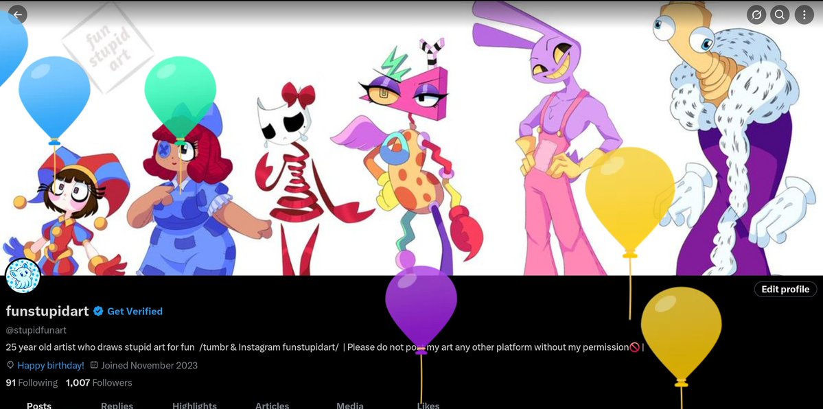 stupidfunart's tweet image. Today is my birthday 🎉🎉 now I&apos;m the same age as pomni hehehe