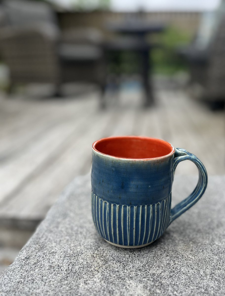 gaylestc's tweet image. Hot orange and cool blue carved mug. 
Available