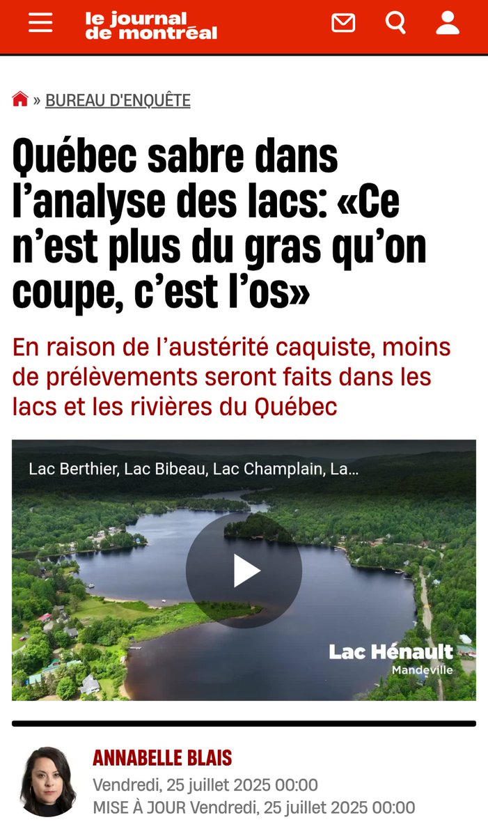"Québec sabre dans l’analyse des lacs" [1]

À l'encontre de son propre plan

Daté du 7 juin 2024, le ministre Charette déposait son mémoire [2] sur un Plan national de l’eau [3] pour assurer sa protection 

La page 43 du Plan parle de "Bonifier le suivi des cours d’eau"
