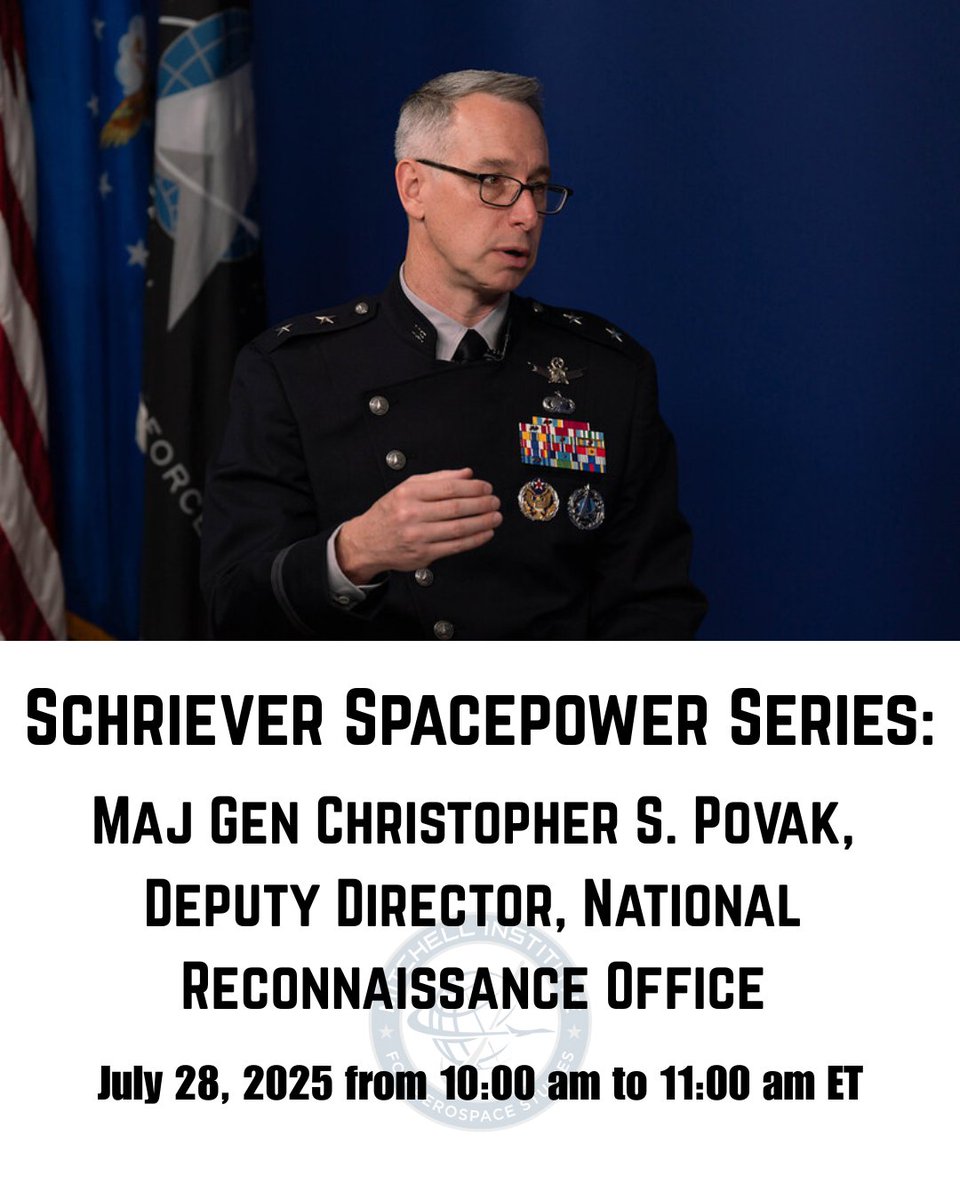REMINDER👉  Join the Mitchell Institute’s discussion with Gen. Povak for an informative look at dramatic transformation occurring within the NRO.
REGISTER: mitchellaerospacepower.org/events/maj-gen…

#AirForce #USAF #SpaceForce #USSF #Airman #Guardian