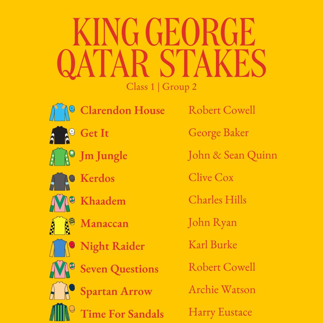 Goodwood_Races's tweet image. π₯17 confirmed for the Group 2 King George Qatar Stakes
π¦πΊ Aussie star Asfoora returns after finishing 2nd last year
π¨ Big Mojo returns after winning over course and distance as a 2-year-old last year
π Time For Sandals lines up after her Group 1 win at Royal Ascot