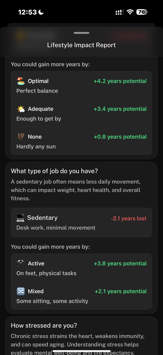 Real time biological age based on today’s health metrics and workouts

Real time lifestyle adjusted life expectancy 

Detailed insights on individual markers and sleep 

This makes it competitive, and more practical and interpretable