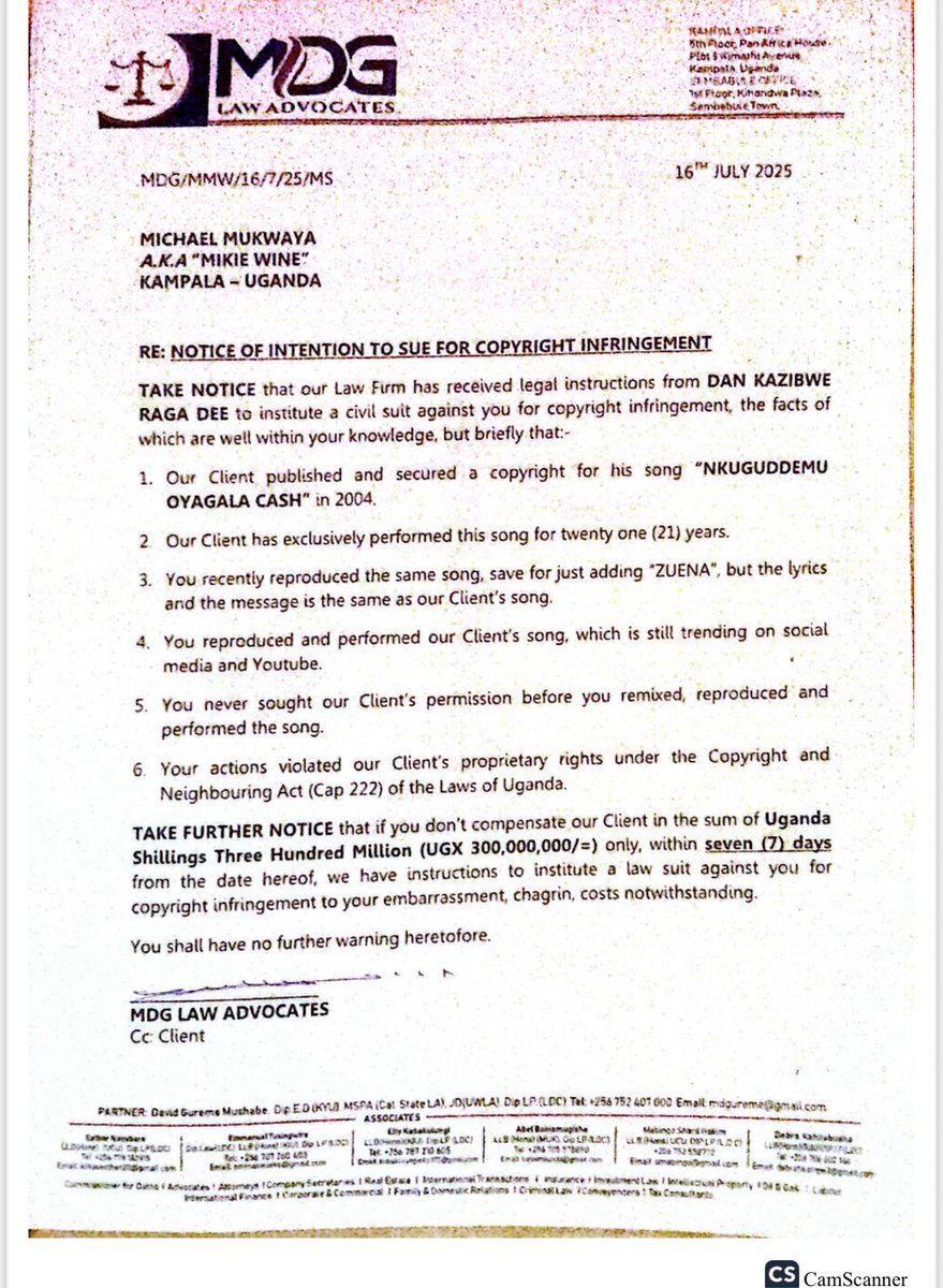 Copyright case | Artist Ragga Dee intent to sue MickieWine for redoing Oyagala Cash song without consent. See full legal notice. Developing story #NBSAfter5 <a href="/nbstv/">NBS Television</a>
