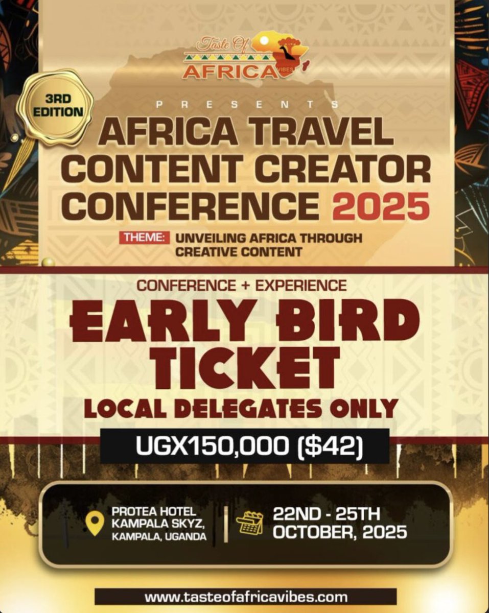 No one can tell Uganda’s story better than Ugandans🇺🇬
#AFTCOC25 is your moment to:
📍 Represent your culture
🎥 Learn skills that pay
🌍 Network with a global community
✨ Show the world what makes Uganda unforgettable
🎟️ Local tickets just UGX150K
🔗 tasteofafricavibes.com