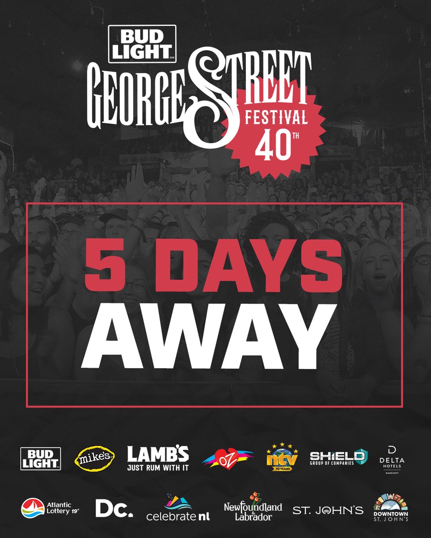 🎊 ONLY 5 DAYS TO GO! 🎊

Get ready for 7 nights of unforgettable music, good vibes, and legendary summer memories.

🎟️ Get your tickets:
georgestreetlive.ca/festival/ 

#GSF2025 #LoveDowntownStJohns #ExploreNL #YYT