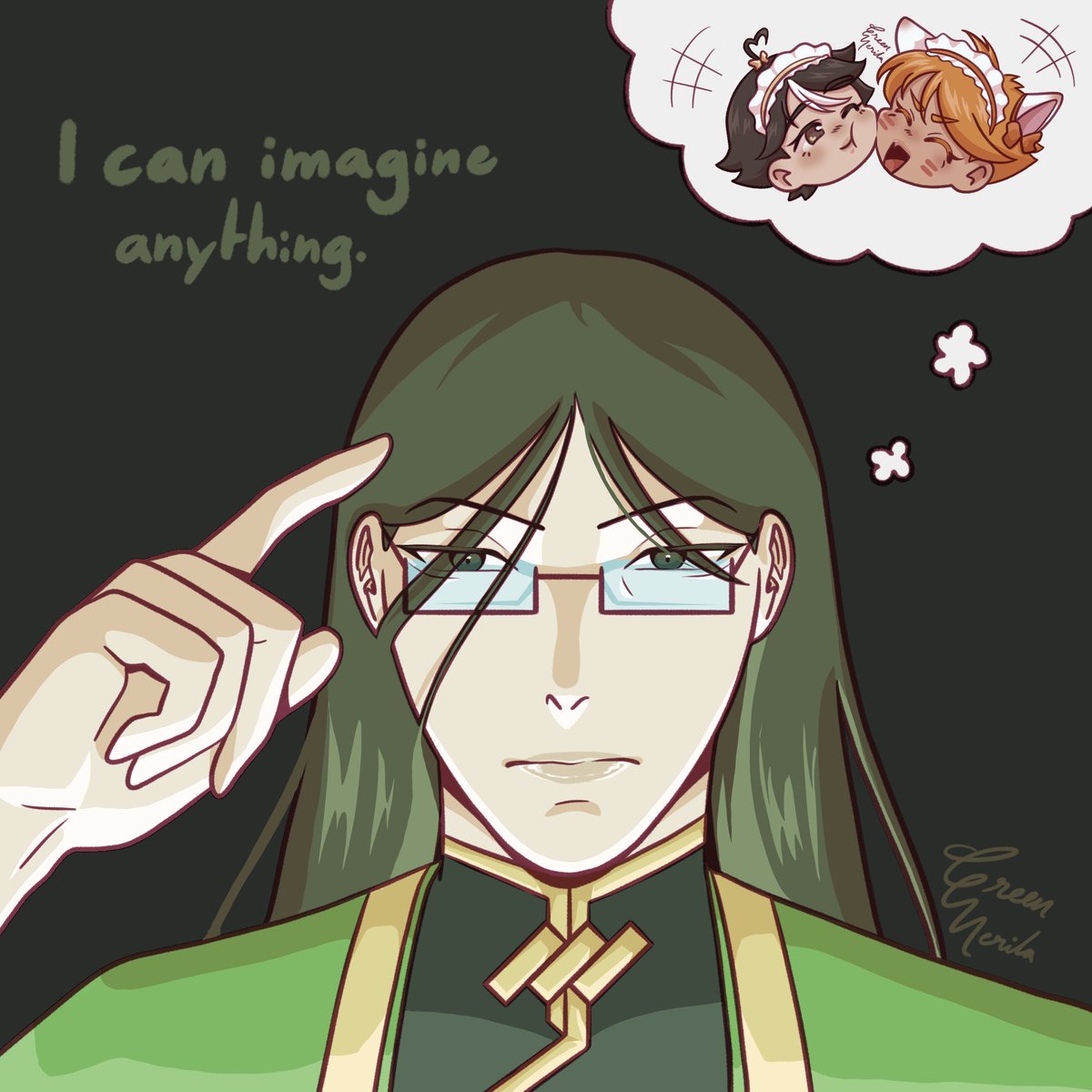 GreenMerila183's tweet image. With ZERO scientific evidence, I suggest there might be crossdressing in the tbhx universe in some form, be it in the narrative or some silly art.
Bonus points if it’s LL or LJ (I kinda wanna draw them in maid dresses for fun)
.
#tobeherox #tbhx #linling #littlejohnny #enlighter