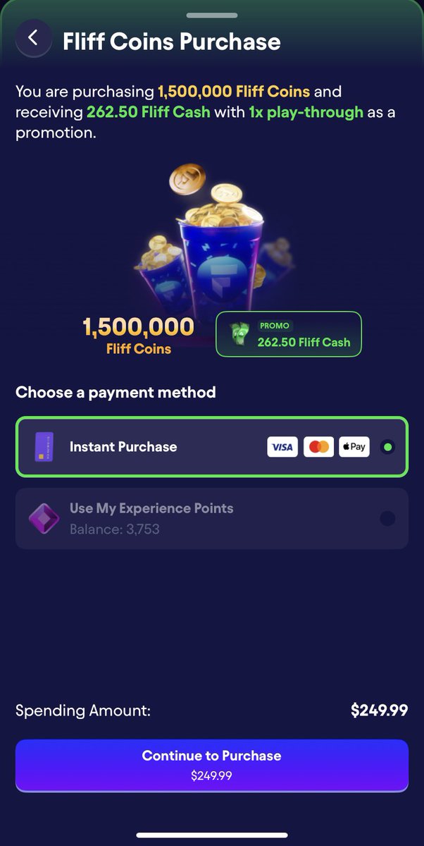 VinnieMeatballs's tweet image. Don’t sleep on Fliff.

Grab your free coins and when you purchase the $250 bundle they give you $12.50 for free with only a 1 time play through. You could low hold or arb it all in 1 bet and rinse and repeat. Free money.

Make sure you bet your play money coins on high + odds so…