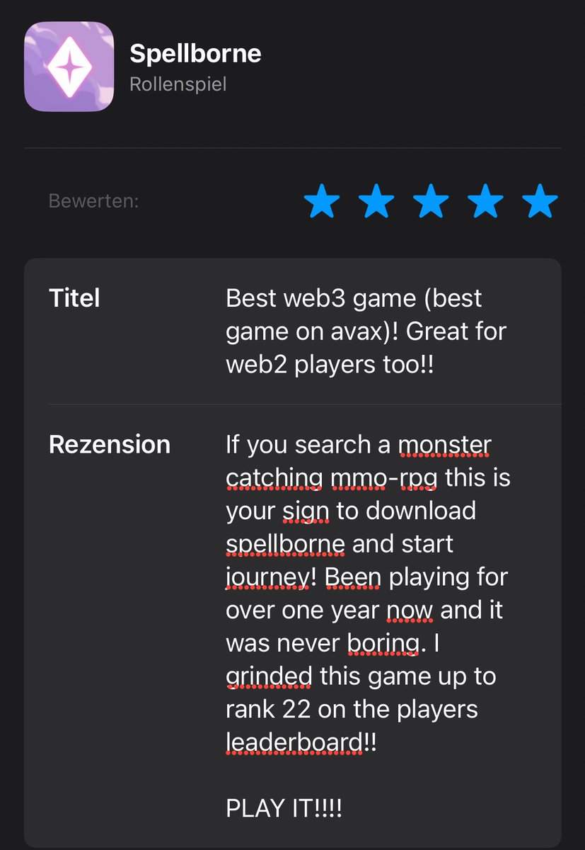 0xLiquidated0x's tweet image. This is your sign to go to the appstore or google playstore and write a 5 star review for @spellbornegame 🔺

We need to support our favorite web3 game as much as we can!! ❤️🔺 

#SpellborneCreate