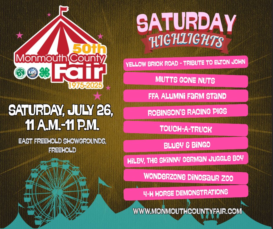 Saturday brings a full day of Monmouth County Fair fun! 🎡
Find all your Fair details at MonmouthCountyFair.com.