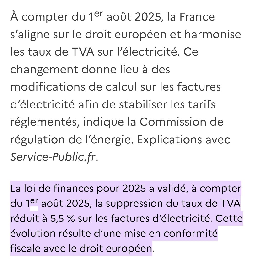 EricArchambaul7's tweet image. ☝️👓 À compté du premier août, imposé par l'UE !
La France appliquait jusqu’à maintenant une TVA réduite à 5,5 % sur la part fixe de l’abonnement et une TVA normale à 20 % sur la consommation.
Or, cette double taxation n’est pas autorisée par l’Union européenne qui impose des…
