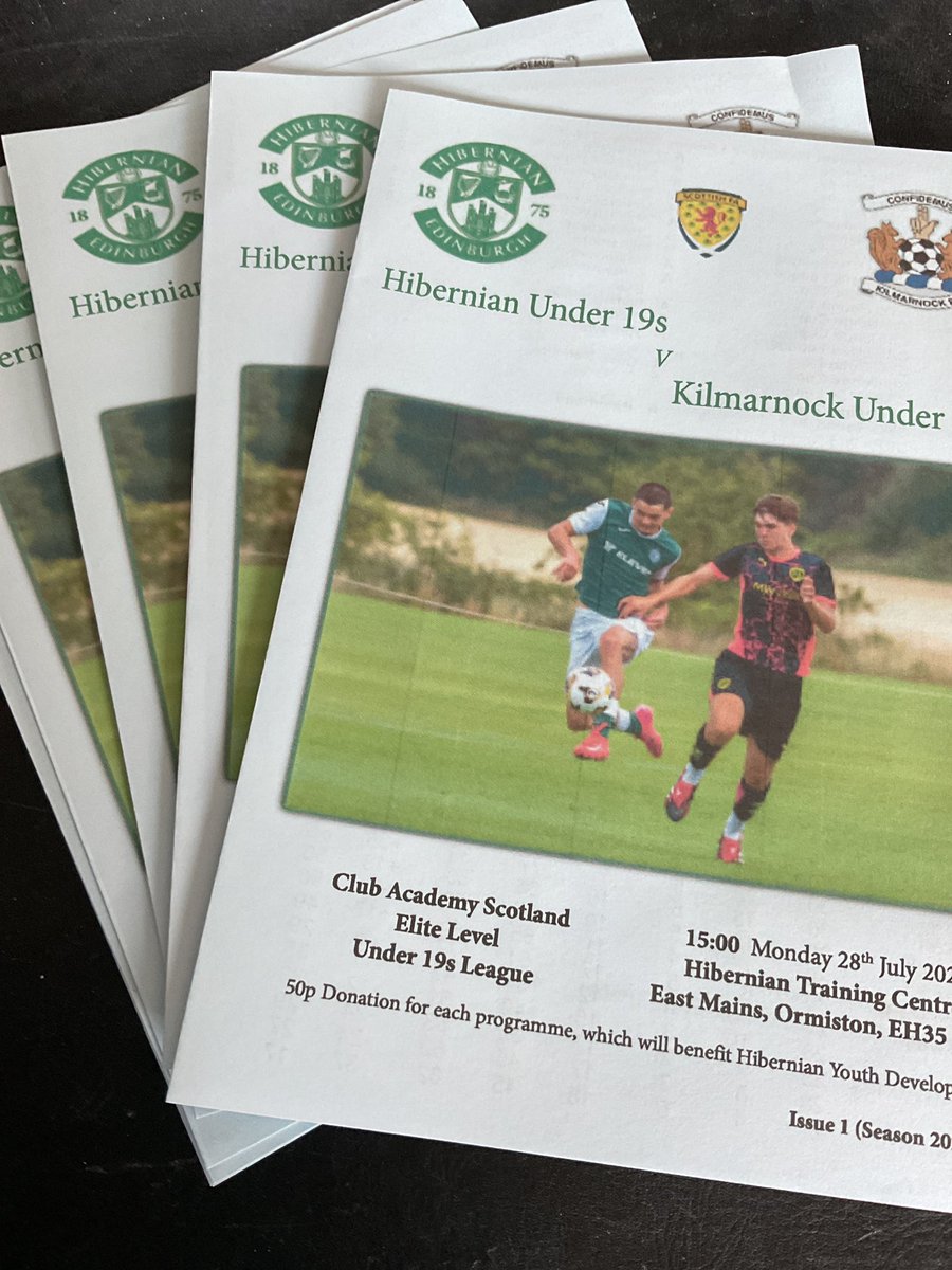 Maurice Dougan (@cabbageandribs) on Twitter photo The <a href="/HibernianFC/">Hibernian Football Club</a> U19s season gets underway this Monday, 28th July against <a href="/KFCYouthAcademy/">Kilmarnock FC Youth Academy</a> @ HTC, 3pm k/o.
Free entry to all spectator.
The match day progs will be on sale again, still only 50p.
Why not come along if you can manage and watch the Hibs stars of the future? The <a href="/HibernianFC/">Hibernian Football Club</a> U19s season gets underway this Monday, 28th July against <a href="/KFCYouthAcademy/">Kilmarnock FC Youth Academy</a> @ HTC, 3pm k/o.
Free entry to all spectator.
The match day progs will be on sale again, still only 50p.
Why not come along if you can manage and watch the Hibs stars of the future?
