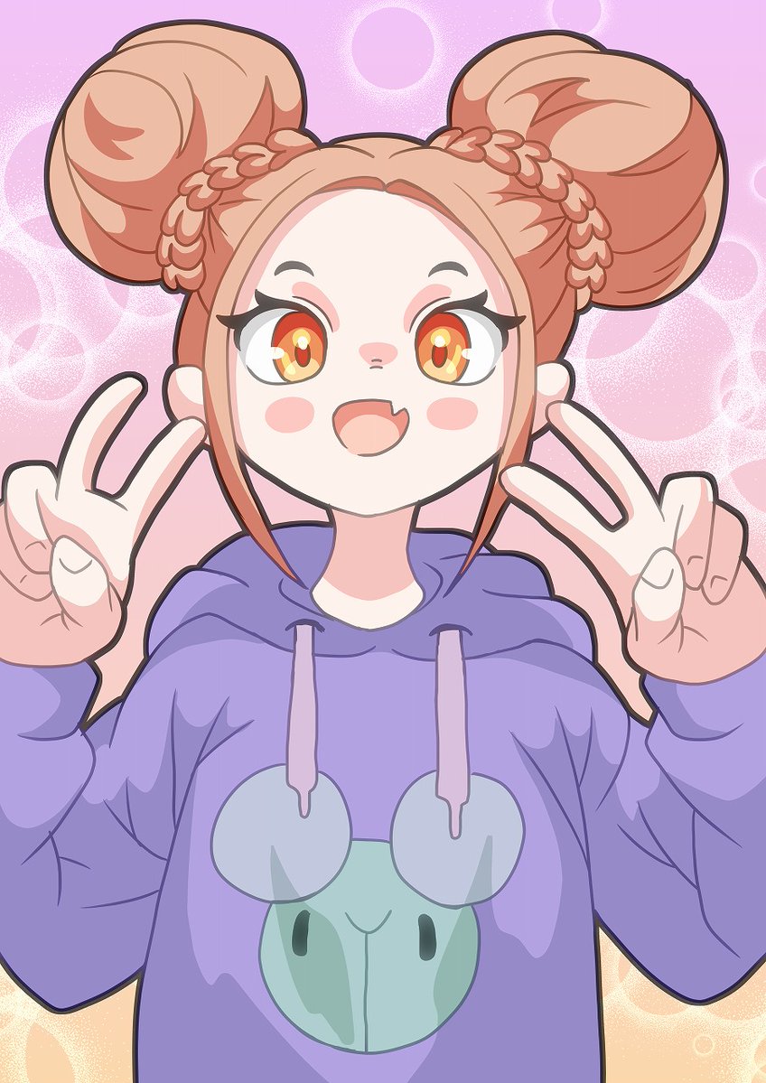 snowmole2419's tweet image. ぽんぽんヘアー

＃お団子ヘア #ピース 
＃イラスト ＃絵描きさんと繋がりたい