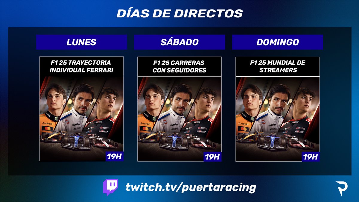 puertaracing's tweet image. ¡EMPIEZA EL TRIPLETE DE DIRECTOS!
Hoy, a las 19.00H en directo, GP de Bélgica con seguidores en F1 25
📺twitch.tv/puertaracing