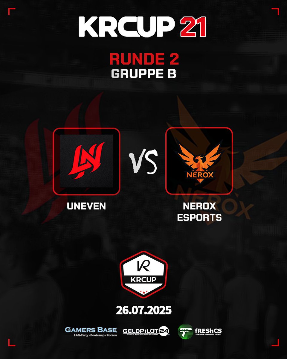 [ KRCup #21 ]

Weiter geht's im KRCup #21!

UNEVEN mit 13:1 im ersten Match. Gegen nerox Esports kann das Team das Ticket fürs Viertelfinale lösen. nerox Esports hingegen ist zum Sieger verdammt.

🚩 Gruppe B - Runde 2
⏰ 15:00 Uhr
🆚 <a href="/UNEVENGG/">UNEVEN</a> vs <a href="/neroxEsports/">neroxEsports</a> 
📺 ttv/taikahar