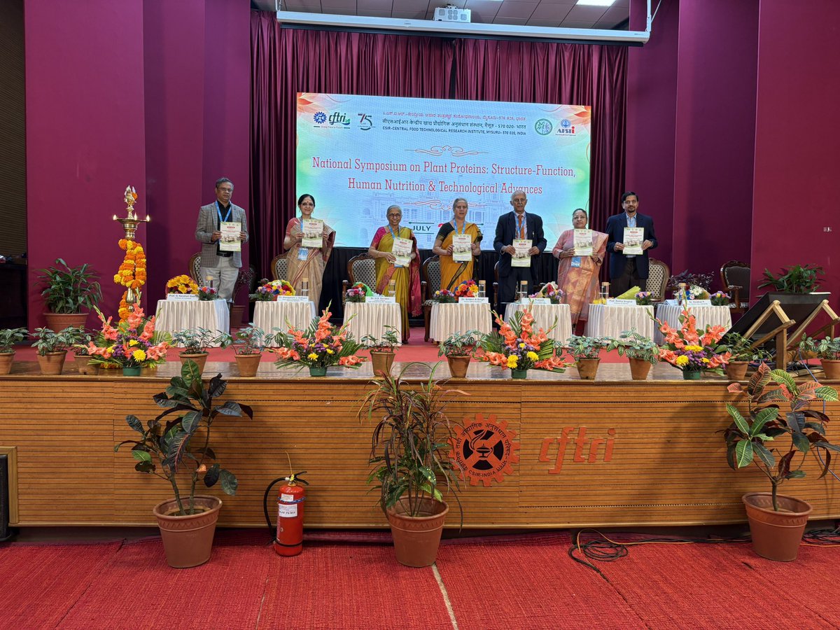 csircftri's tweet image. National Symposium on “Plant Proteins: Structure–Function, Human Nutrition and Technological Advances”, organized as part of the CSIR-CFTRI Platinum Jubilee Lecture Series on 25th July 2025 @csircftri
@CSIR_IND @DrNKalaiselvi @PIB_India @CSIR_NIScPR @PIBBengaluru