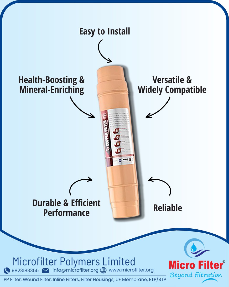MicroFilterX's tweet image. 💧 Boost Your Water Quality with Micro Filter Inline Cartridge!

📞  9823183355
🌐 microfilter.org

#ROFilter #InlineFilter #WaterPurifier #MicroFilter #BestWaterFilterIndia #WaterFiltrationSystem #MineralFilter