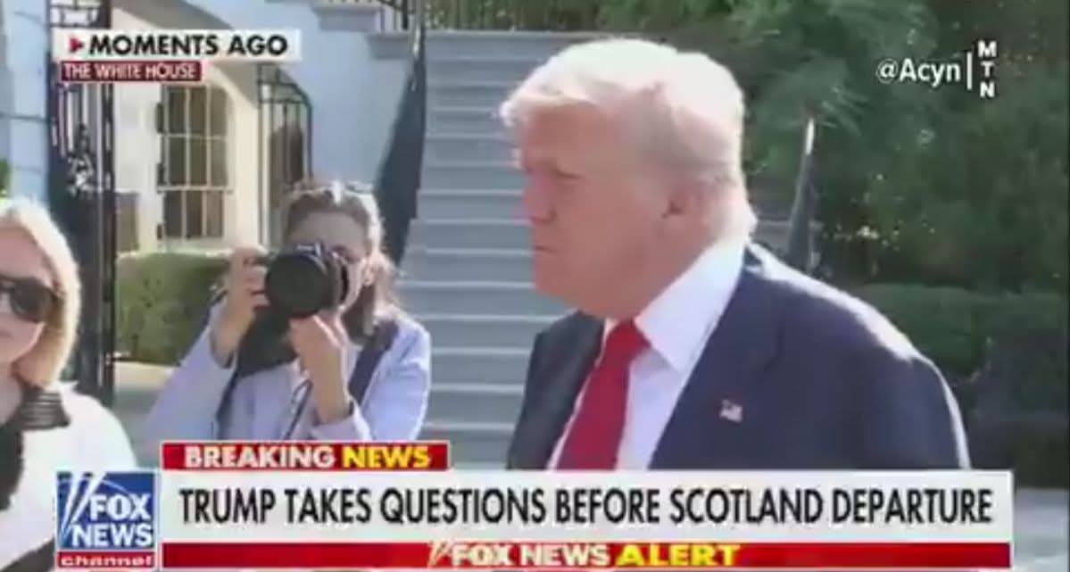 OlenaRohoza's tweet image. Donald Trump has requested political asylum upon arriving in Scotland. He stated that his grandmother was Scottish.