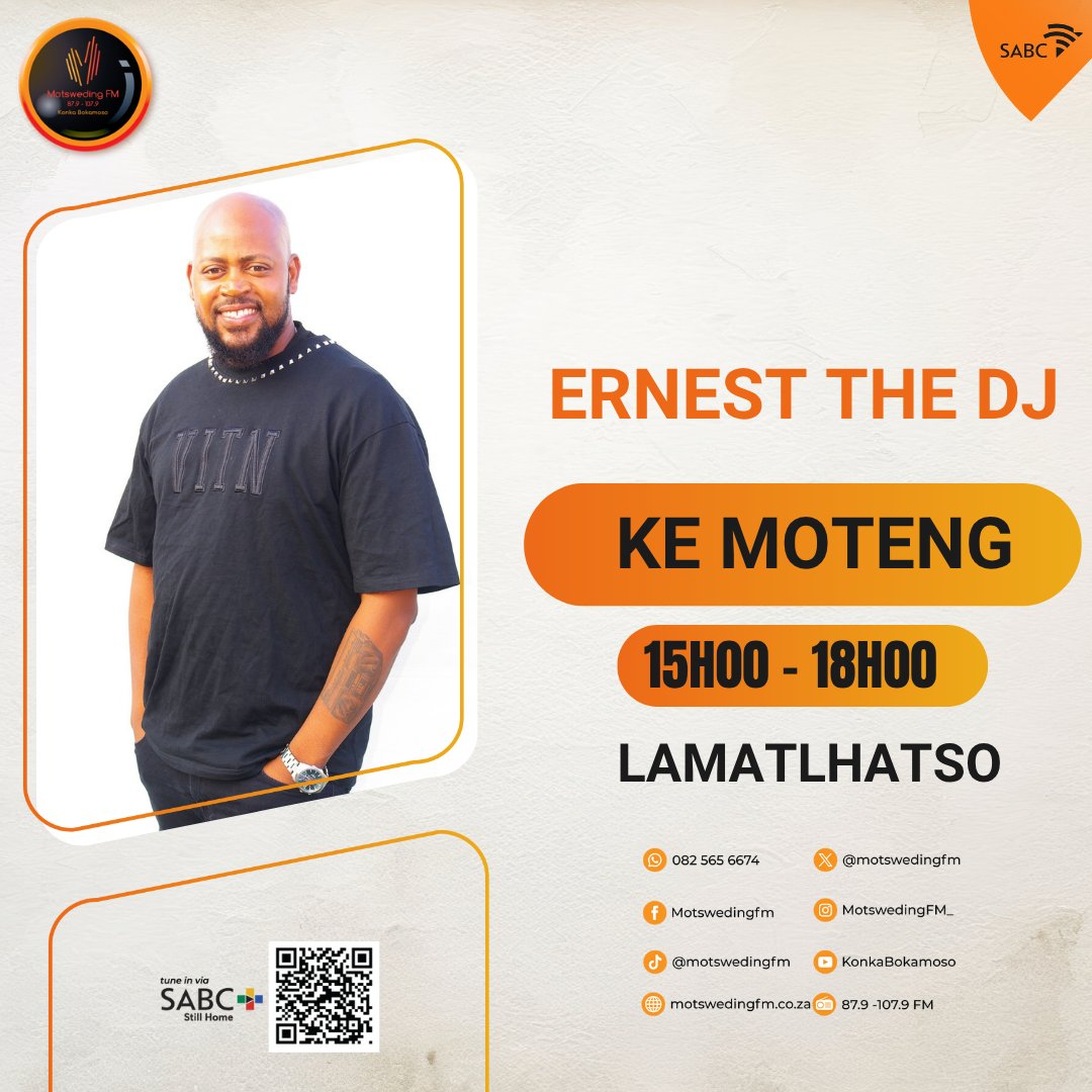 motswedingfm's tweet image. #KeMoteng le Ernest the DJ
☎️: 082 565 6674
📷: motswedingfm.co.za
SABC +: sabcplus.com
#MotswedingFM