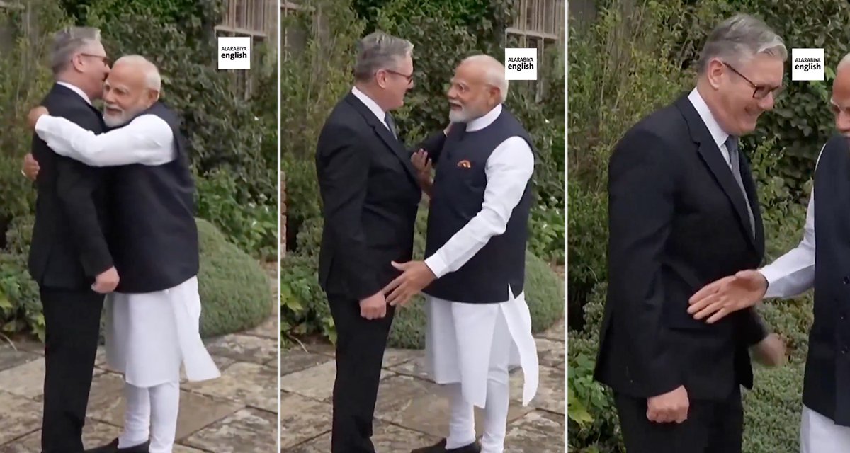 Sunny_000S's tweet photo. PM STARMER AVOIDED SHAKING HANDS WITH PM MODI: MODI'S SHAMEFUL FAILURE🫣
After trying & failing a number of times to shake hands with PM Starmer, PM Modi gives a big foolish laugh.😁
FIRST INDIAN PM TO GET SUCH RESPONSE🤫
#ModiInLondon #KargilVijayDiwas #INDvsENGTest #ENGvIND https://t.co/ZVpmS4EuTm