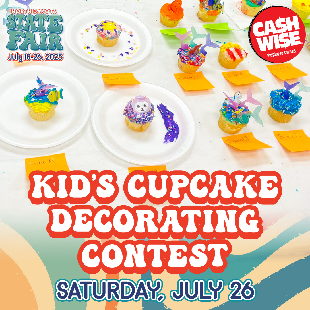 Get ready to showcase your decorating skills at this year's Kids Cupcake Decorating Contest at 1 PM sponsored by Cash Wise Foods! #NDStateFair #Celebrating60Years