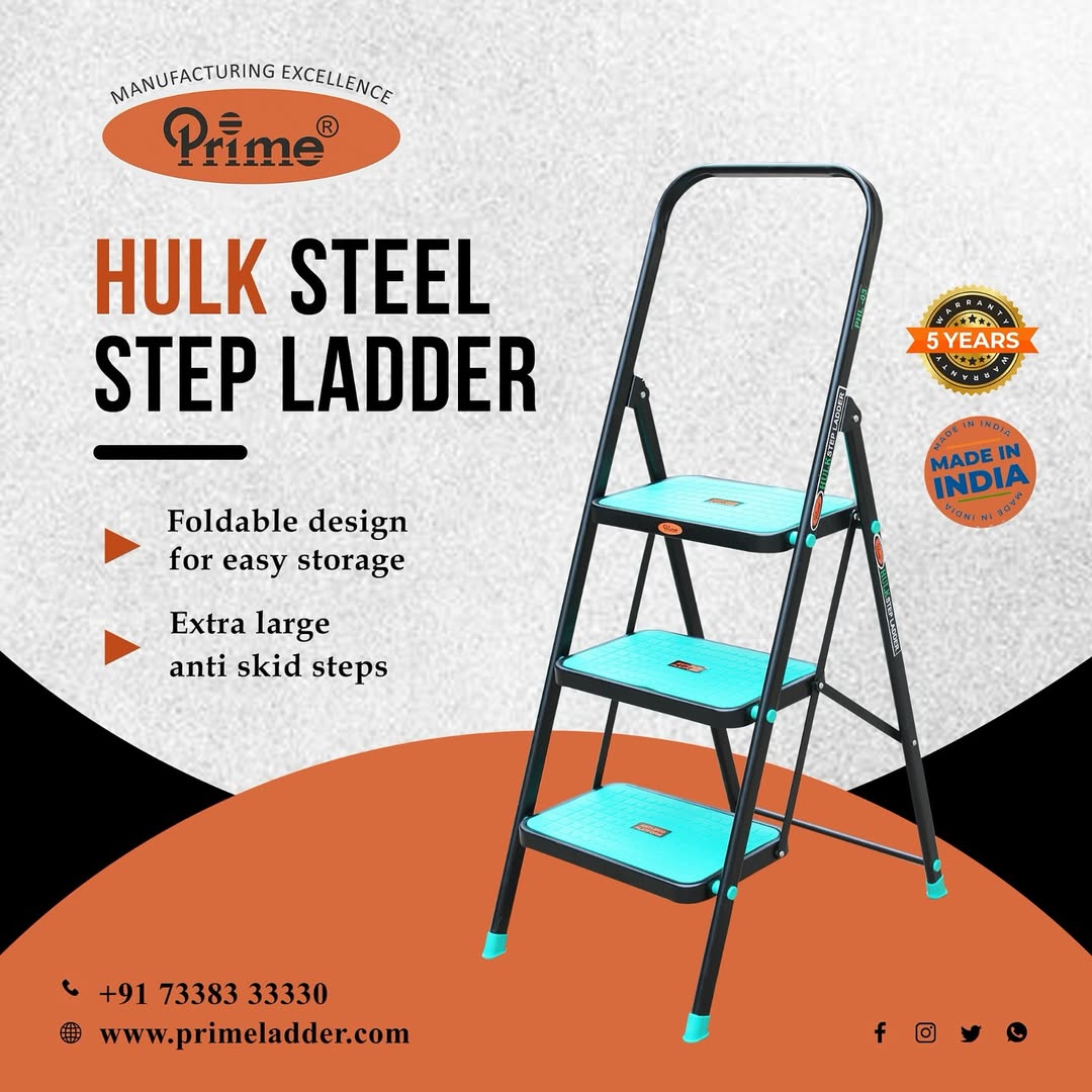 primeladders's tweet photo. Strength meets style! 💪🏽✨ Introducing the HULK Steel Step Ladder – your sturdy, anti-skid, and foldable companion for all heights. 🏡🔧
✔ Extra large anti-skid steps for safety
✔ Foldable design for easy storage
✔ 5-year warranty &amp; Made in India 🇮🇳

Upgrade your home https://t.co/ZHQJH0dYUY
