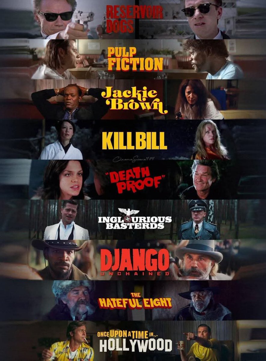 QuentWestbrook3's tweet image. Quentin Tarantino fait parti des ces rares réalisateurs à pouvoir se targuer d'avoir une filmographie parfait 🔥
Quel est votre Top 3 ? 👀🤔
