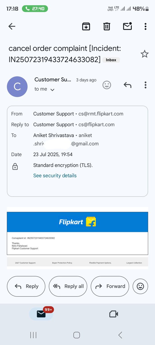 anihits10's tweet photo. @Flipkart @flipkartsupport This is extremely poor customer service and a case of harassment by one of your senior Service agents, Rahul. Despite having registered a complaint for cancelation &amp; refund and despite receiving the acknowledgement email from #Flipkart about it. https://t.co/3EKZiRu17N