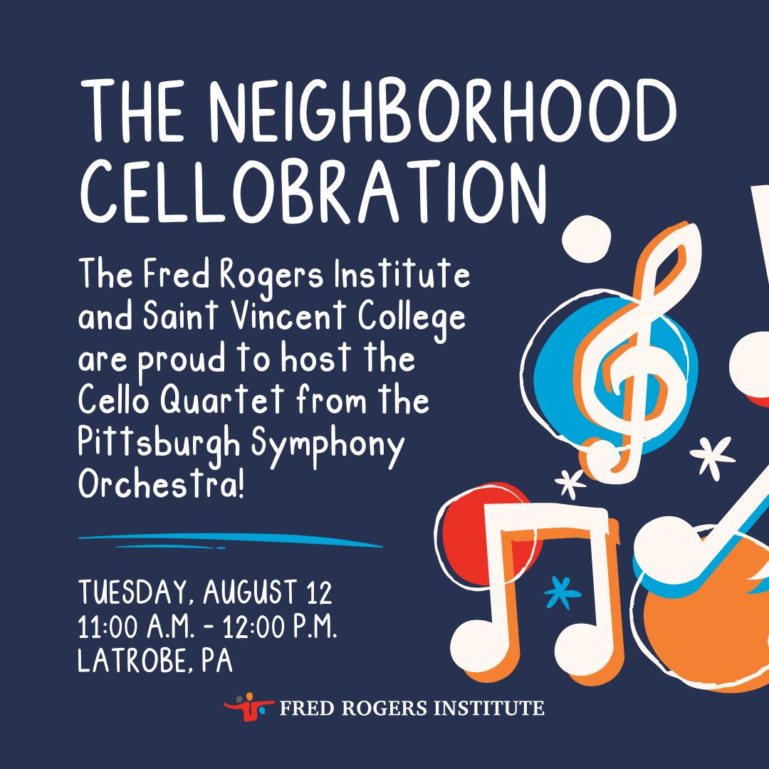 Come celebrate The Neighborhood Cellobration on Tuesday, August 12 from 11:00 a.m. to 12:00 p.m. at the Saint Vincent Basilica Parish Assembly Room in Latrobe, PA. Space is limited and registration is required. 

Learn more and register today: docs.google.com/forms/d/e/1FAI…